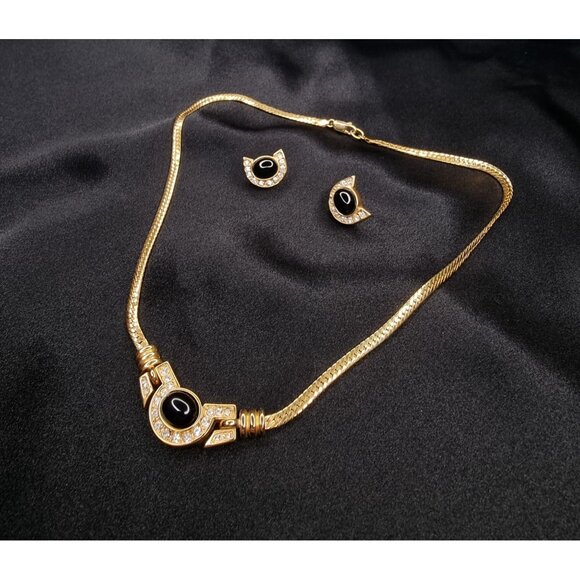 Rare Find Vintage Krementz 1980s Signed Gold-Tone Necklace & Earrings Set - Picture 3 of 6